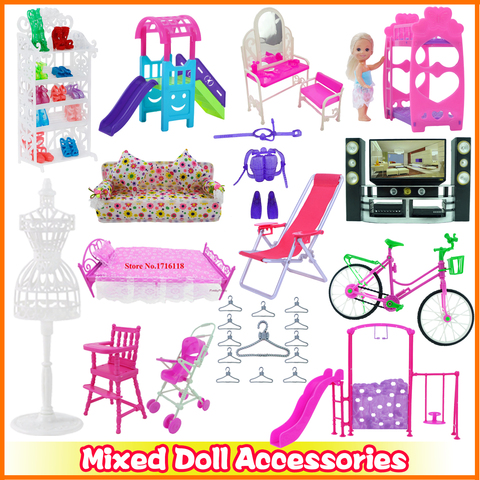 Accessoires pour poupées Barbie mixtes, porte-chaussures, canapé, chaise de plage, lit rose, Mini robes, bottes, cintres, meubles miniatures 1:12 ► Photo 1/6