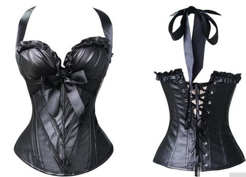 Bustier Sexy en satin noir et dentelle pour femmes, Corset Steampunk, taille gothique ► Photo 1/2