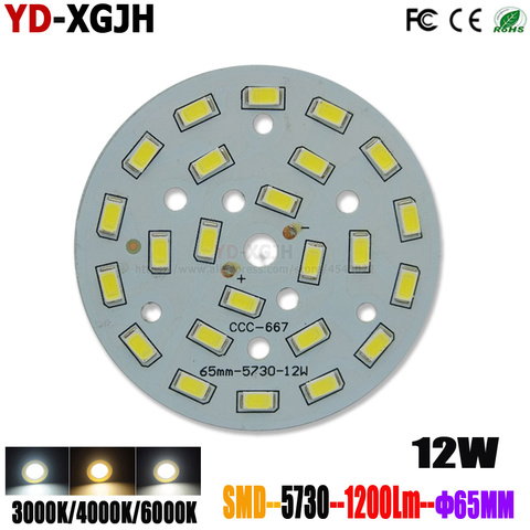 Lampe LED ronde en aluminium, haute puissance 12W 65MM SMD 5730, PCB Plate, source de lumière blanche naturelle chaude, 10 pièces ► Photo 1/6