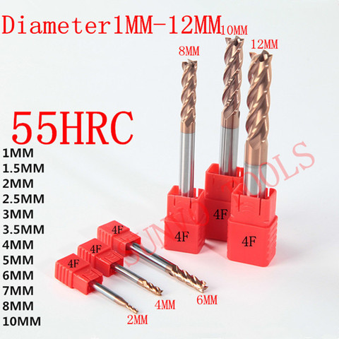 Mèches CNC en carbure de tungstène, 1mm 2mm 3mm 4mm 5mm 6mm 8mm 10mm, 2/4 cannelures HRC55, fraises carrées à bout plat, mèches en spirale ► Photo 1/3