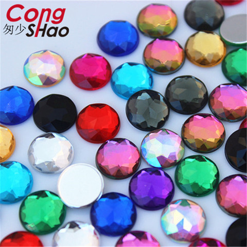 Cong Shao-garniture en strass, dos plat, pierres rondes colorées et cristaux, 10mm, boutons pour robe de mariée, 100 pièces, ZZ752 ► Photo 1/6