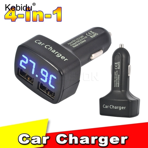 Kebidu – chargeur de voiture 4 en 1 12-24V, double USB DC5V 3.1A, avec température/tension/courant, adaptateur de testeur, affichage numérique ► Photo 1/6