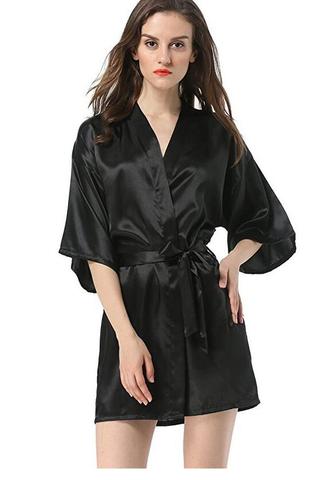 Nouveau noir chinois femmes Faux soie Robe de bain Robe offre spéciale Kimono Yukata peignoir couleur unie vêtements de nuit S M L XL XXL NB032 ► Photo 1/6