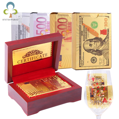 Or noir feuille Poker Euros Dollar Style plastique Poker cartes à jouer cartes imperméables bon prix pour jeu de société GYH ► Photo 1/6