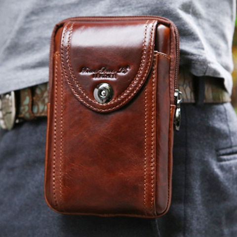 Nouvelle pochette de ceinture Vintage en cuir véritable de vache pour hommes, sac de taille pour étui de téléphone portable/téléphone ► Photo 1/6