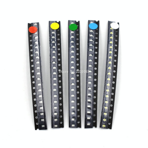 100 pièces/lot 5 couleurs SMD 0805 Kit Led Ultra lumineux rouge/vert/bleu/jaune/blanc eau claire Diode lumineuse LED puce 2.0*1.2*0.8mm ► Photo 1/1