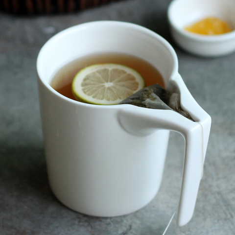 Mug créatif en céramique blanche de 330ml, avec support de sachet de thé, gobelet à fente spécial, contenant le thé ► Photo 1/6