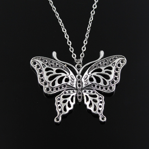 Pendentifs papillon ajourés, nouvelle mode, bijoux, chaîne ronde, chaîne courte et longue pour hommes et femmes, couleur argent, cadeau idéal ► Photo 1/3