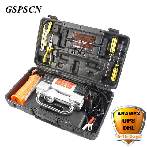 GSPSCN Double Cylindre Gonflable Pompe avec Valise De Voiture Compresseur D'air 12 v avec Boîte À Outils Double Cylindre Portable Gonfleur Pompe ► Photo 1/6