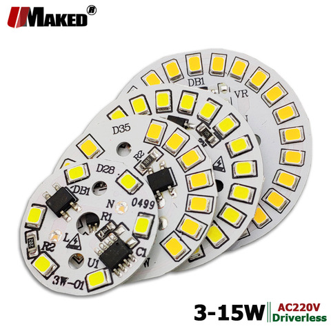 Module LED ac 220v SMD2835, en aluminium, 3W 5W 7W 9W 12W 15W, PCB, plaque de lampe, pilote IC intelligent, panneau, Source de lumière, blanc chaud/blanc ► Photo 1/6