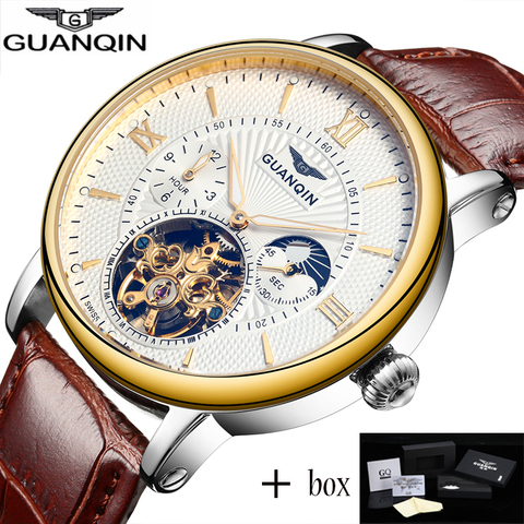 GUANQIN-montre-bracelet en cuir pour hommes, marque de luxe, Tourbillon squelette, Sport, mécanique ► Photo 1/6