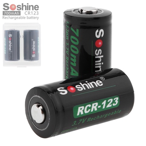 2 pc/ensemble Soshine 3.7 v 16340 700 mah Lithium Rechargeable Batterie RCR123 Li-ion Batterie + Batterie Boîte De Rangement En Cas ► Photo 1/6