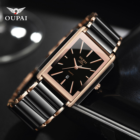 Montres carrées en céramique de luxe pour hommes horloges de couple noir montres à quartz hommes étanche homme relojes ► Photo 1/6