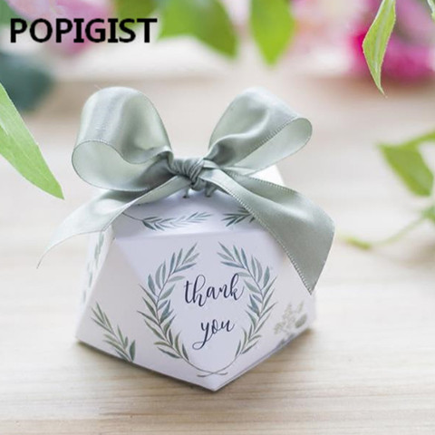 Boîtes à bonbons style forêt verte européenne en forme de diamant, coffret à chocolat pour invités de mariage, coffret de remerciement en papier, fête 50pcs ► Photo 1/6