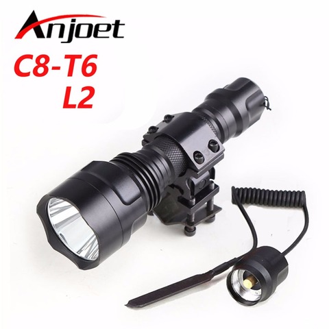 Anjoet – lampe de poche tactique C8-T6/L2/Q5 pour fusil de chasse, torche d'éclairage, support pour pistolet de tir + support + interrupteur à distance 18650 pour Camping et randonnée ► Photo 1/5