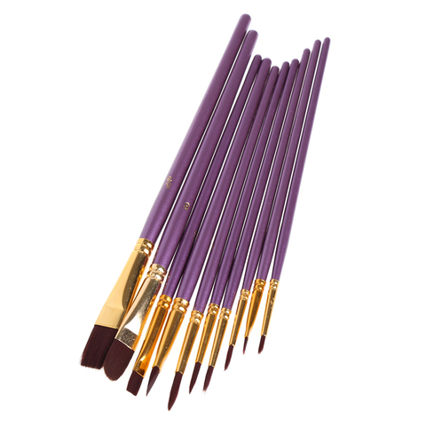 10 Pcs Violet Artiste Peinture Brush Set Nylon Cheveux Aquarelle Acrylique Peinture À L'huile Brosses Dessin Art Supplie ► Photo 1/6