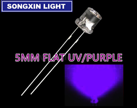 Lot de 100 diodes électroluminescentes à dessus plat, transparentes, violettes, Ultra lumineuses, à grand Angle, 5mm, 395nm - 400nm ► Photo 1/1