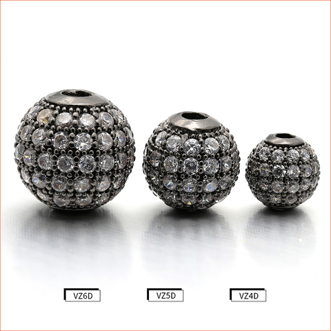 Perles d'espacement rondes en zircone cubique, en laiton de 6mm/8mm/10mm, pour la fabrication de bijoux, couleur mixte, modèle: VZ4/5/6 ► Photo 1/6