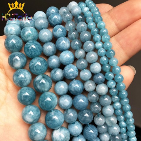 Pierre naturelle calcédoine bleu foncé Jades perles rondes perles entretoises en vrac pour la fabrication de bijoux 4/6/8/10/12mm bricolage Bracelets faits à la main ► Photo 1/6