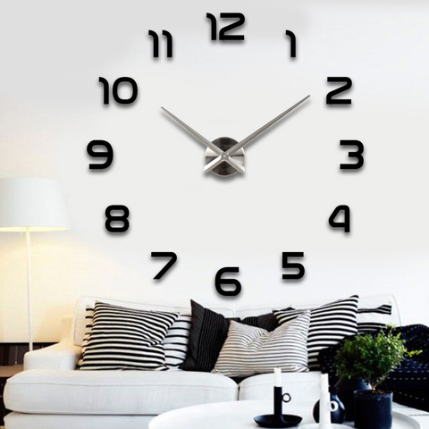 Argent pointeur nouvelle vente horloge murale horloges reloj de pared montre 3d bricolage acrylique miroir autocollants Quartz moderne décoration de la maison ► Photo 1/6