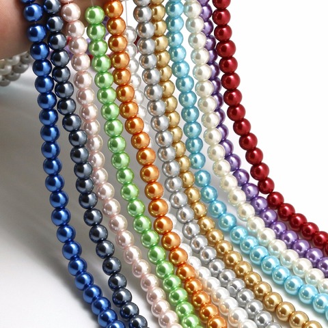 Perles d'imitation rondes en verre, bricolage 4 6 8 10mm, perles d'espacement amples adaptées au fil de perle de 1mm pour la fabrication de bijoux, vente en gros ► Photo 1/6