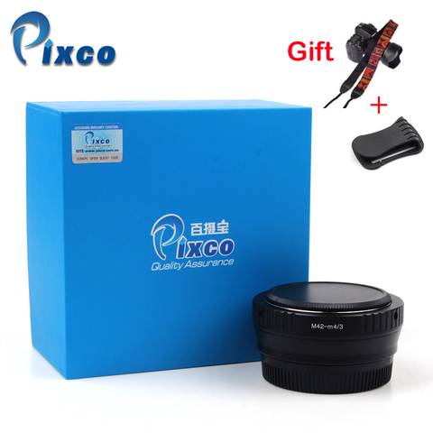 Pixco – adaptateur d'objectif M42, réducteur de focale M42-M 4/3, adaptateur d'amplification de vitesse pour Micro 4/3 appareil photo + capuchon d'objectif d'appareil photo + u-clip + sangles d'appareil photo ► Photo 1/6