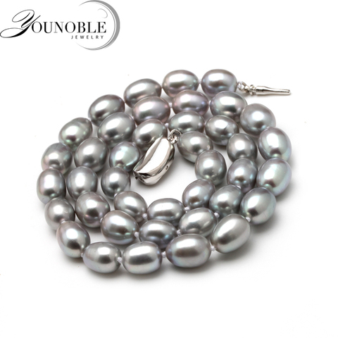 Collier ras de cou en perles grises d'eau douce naturelles pour femmes, 8 à 9mm, bon lustre, vente en gros, mariage ► Photo 1/6