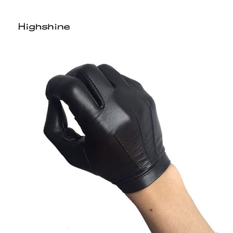 Highshine bouton de poignet non doublé un morceau entier de gants d'hiver d'écran tactile en cuir de mouton pour les hommes noir et marron ► Photo 1/6