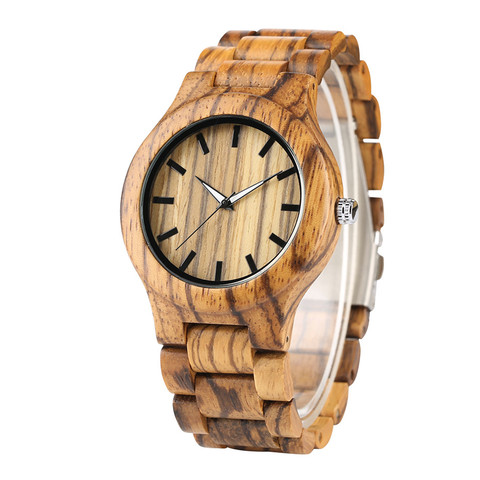 YISUYA Nature rayure bois montre-bracelet hommes Simple bambou bois bracelet en cuir montres femmes unisexe horloge heure cadeaux pour noël ► Photo 1/6