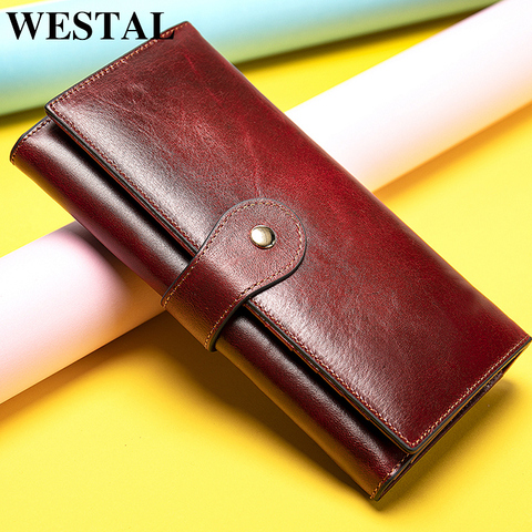 WESTAL – portefeuille long en cuir véritable pour femme, pochette pour téléphone/cartes, porte-monnaie ► Photo 1/6