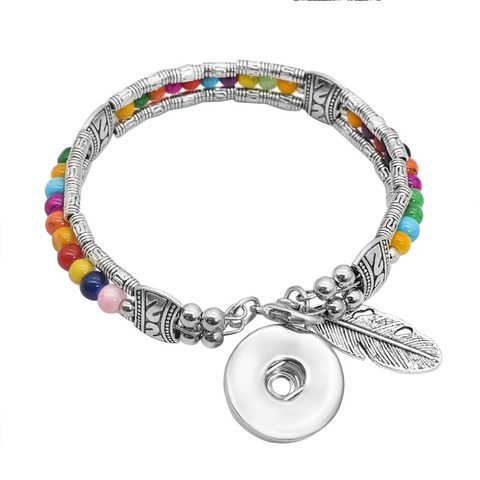 Nouveau AB0059 Coloré argent/verre perles Plume partie snap bracelet fit 18mm snap boutons snap bijoux ► Photo 1/6