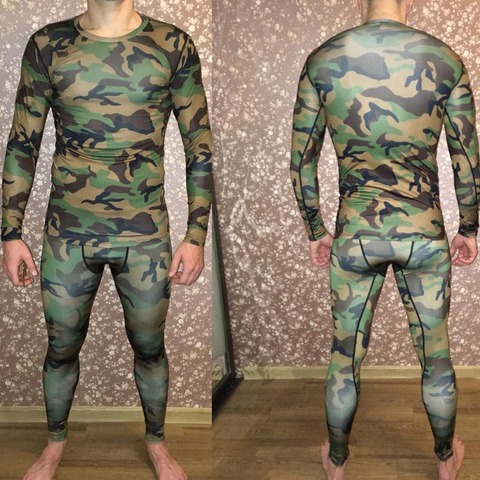 Camouflage survêtement hommes Compression vêtements Fitness chemise hommes manches longues collants T-shirt + hommes Leggings kit vente chaude XXXL ► Photo 1/6