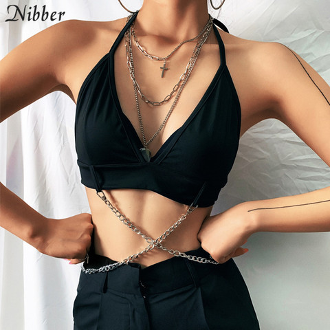 Nibber – top court sans manches pour femme, haut avec chaîne en métal, style Punk, Camisole, sexy, à la mode, pour fête en club, été, 2022 ► Photo 1/6