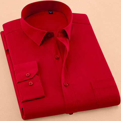 2022 nouveau automne hommes robe chemise à manches longues décontracté couleur Pure affaires rouge col montant mâle vêtements Camisa Masculina Social ► Photo 1/6