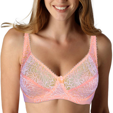 Soutien-gorge en dentelle grande taille pour femmes, Bralette respirante à armatures, broderie soyeuse, BH Top B C D DD E F ► Photo 1/6