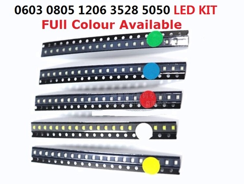 Kit d'assortiment de diodes LED SMD, 100 pièces = 5 couleurs x 20 pièces, 5050 5730 3528 1206 0805 0603, vert/rouge/blanc/bleu/jaune ► Photo 1/6