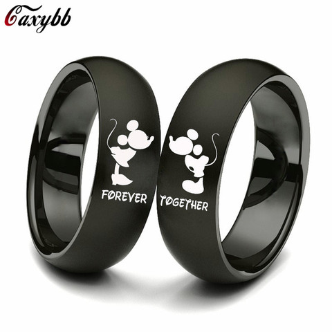 Bague de Couple de couleur noire bague de mariage en acier inoxydable pour toujours ensemble bague pour femmes et hommes promettent des bijoux ► Photo 1/5