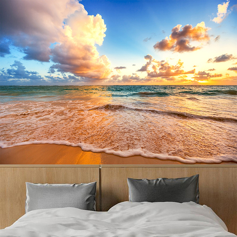 Personnalisé Photo murale papier peint 3D HD beau ciel plage vagues paysage Mural salon chambre fond mur peinture décor ► Photo 1/6