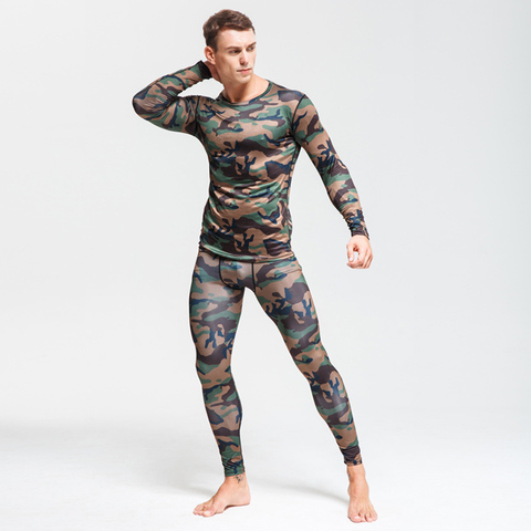 T-shirts hommes camouflage thermique survêtements sous-vêtements t-shirts thermiques MMA éruption garde compression ensemble à manches longues hommes crossfit ► Photo 1/6