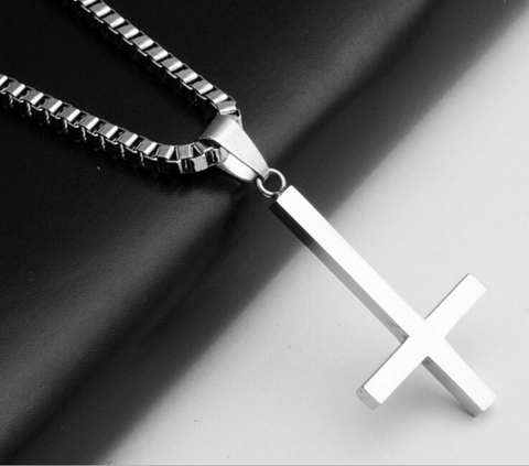 Mode 316L Acier Inoxydable Inversé Croix Pendentif Collier Lucifer Satan Punk Chaîne de Bijoux Pour Hommes Femmes Anti-Christian Cadeau ► Photo 1/5