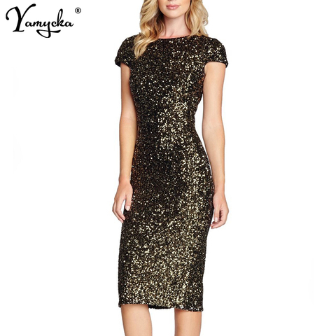 Robe Sexy en paillettes noir et or pour femme, dos nu, moulante vintage, élégante, soirée, boîte de nuit, pour femme ► Photo 1/1