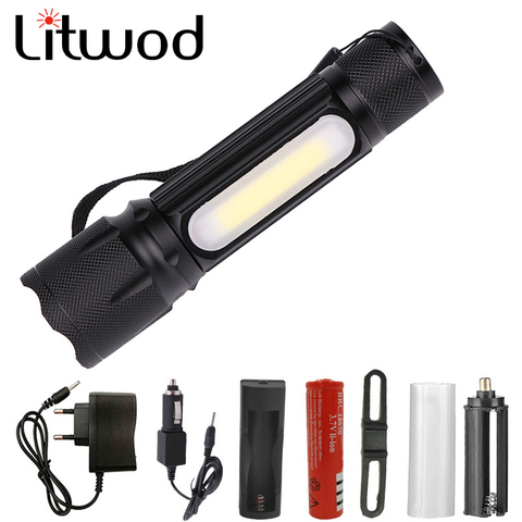 Litwod – lampe de poche Z20 1705B à lumière LED, 4000lm, XM-L T6/COB, Zoomable, 4 Modes, lanterne en aluminium, pour Camping, batterie 18650 ► Photo 1/6