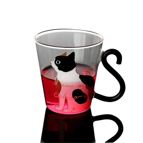 Tasse d'eau en verre 8.5oz pour chat, personalité, Style coréen et japonais, imprimé en 3D, résistant à la chaleur, tasse à lait, de café, isotherme ► Photo 1/6