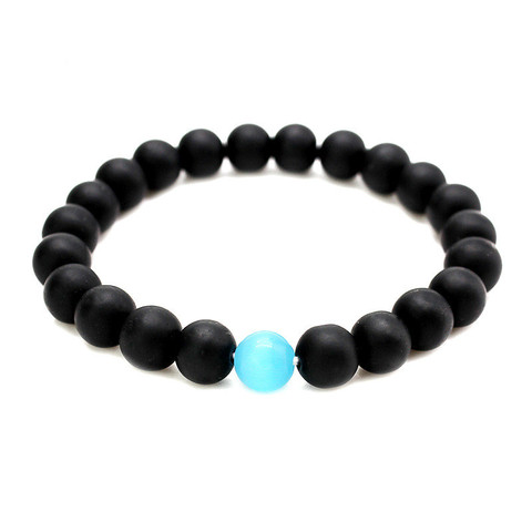 Bracelet de perles en Onyx pour hommes et femmes, fait à la main, de qualité authentique, Semi-précieuse, 8mm ► Photo 1/6