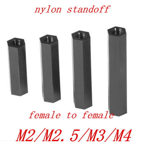 50 pièces 20 pièces entretoise en nylon M2 M2.5 M3 M4 * L femelle à femelle entretoise en Nylon noir ► Photo 1/1