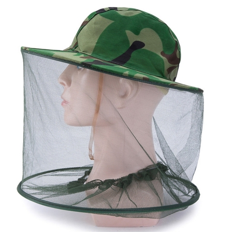 Casquette de pêche Camouflage pour hommes, pare-soleil à large bord, chapeau en maille pour chasse aux abeilles, prévention des moustiques, couvre-tête pour le cou ► Photo 1/6