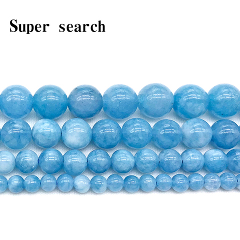 Perles rondes en pierre naturelle, aigue-marine bleue, angélite, 4, 6, 8, 10, 12mm, adaptées à la fabrication de bijoux, bracelets pour femmes ► Photo 1/6