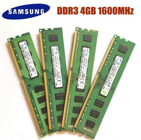 Samsung-4 go DDR3, PC3, 12800U, RAM 1600 MHZ, 4 go DDR3, 1RX8 2RX8 PC3-12800U, mémoire de bureau 1600 MHZ ► Photo 1/1