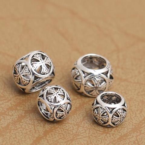 Perles de symboles Vintage en argent 100% 925, perles croisées, grandes perles avec trous, en argent pur ► Photo 1/1