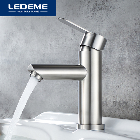 LEDEME robinet de lavabo en acier inoxydable robinet mitigeur de salle de bains, robinet de lavabo classique monotrou d'eau chaude et froide L71003 ► Photo 1/6